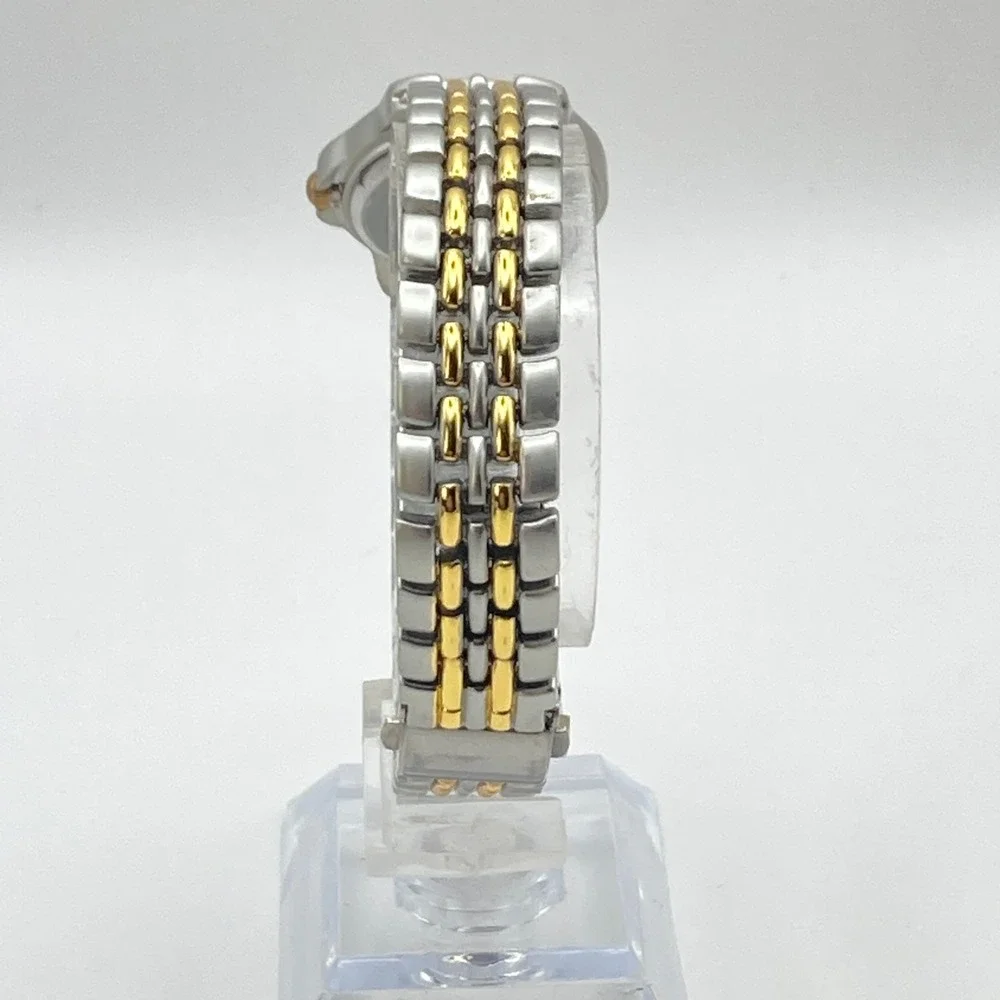 Geneva Women's Watch 24mm Gold Silver Two Tone Black Dial New Battery 7.75